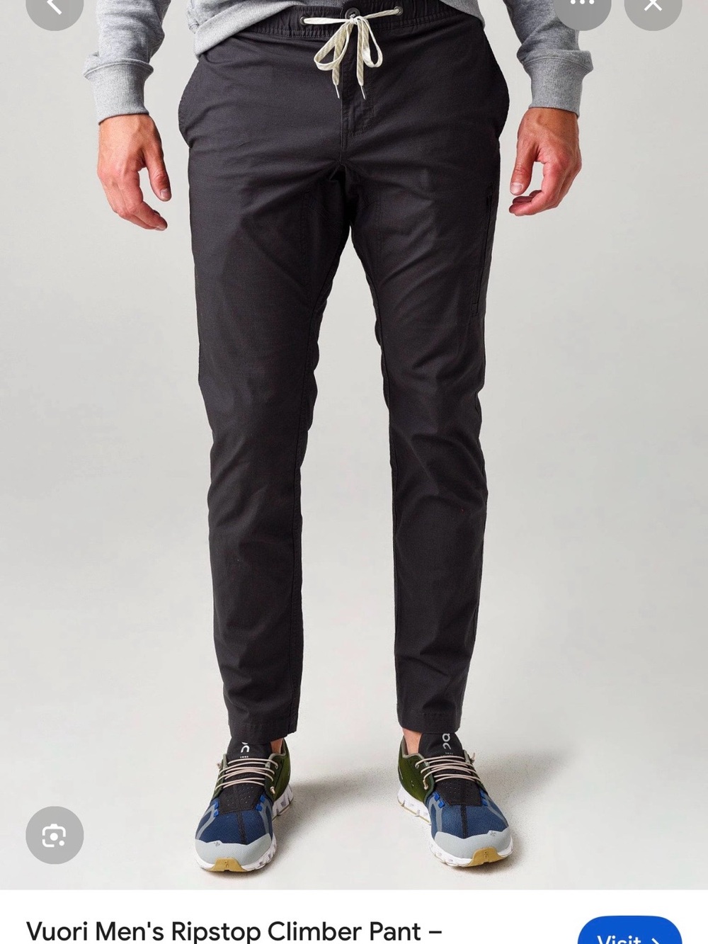 Vuori Men's Ripstop Climber Pants in Black with Cream Drawstring
